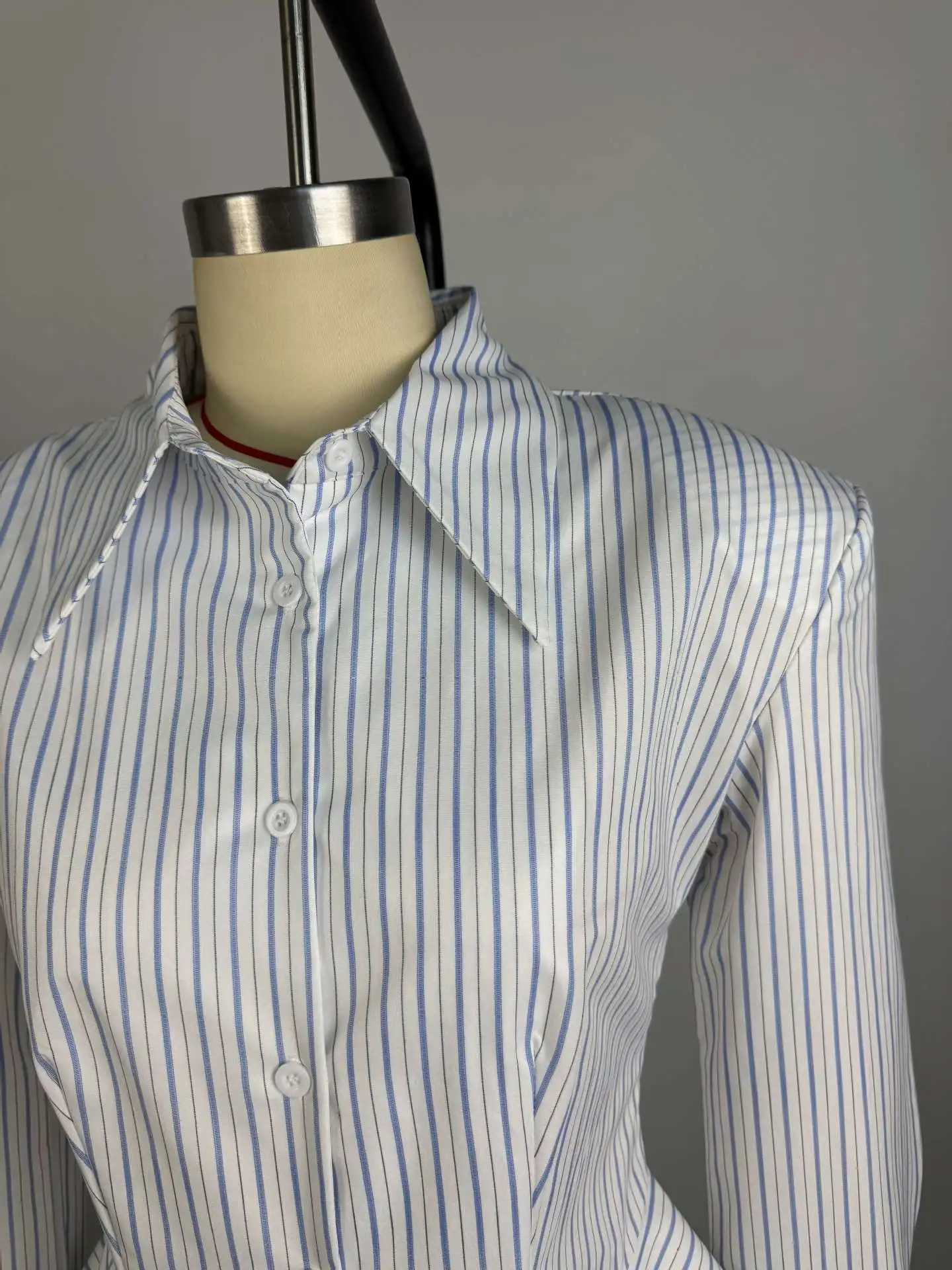 Women's Spring Summer Lapel Striped Fitted Asymmetrical Hem Shirt Casual Office Date 2026 New Trendy Feminine Fashion Shirt