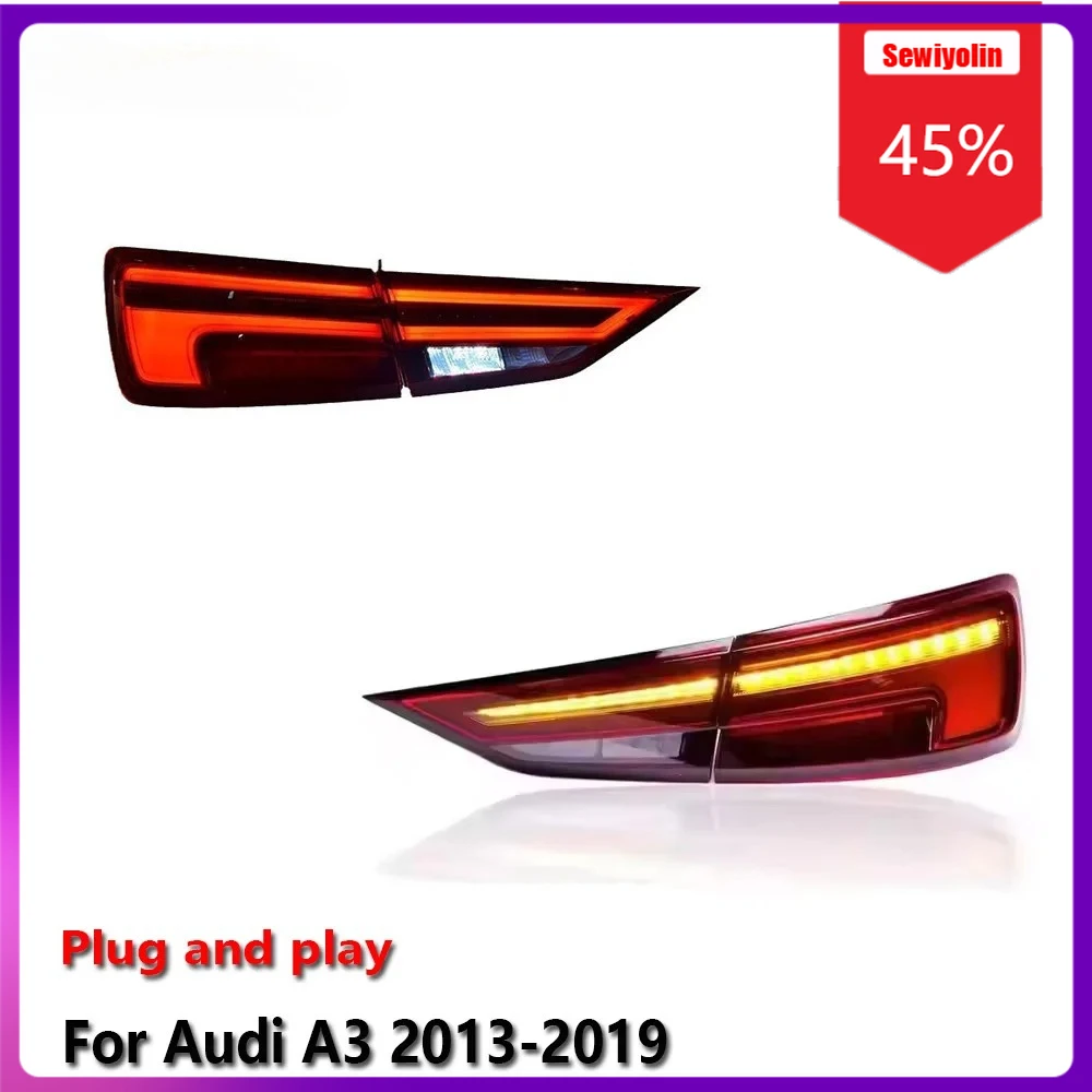 

Sewiyolin Автомобильные аксессуары Светодиодные задние фонари для Audi A3 2013-2019 Красные линзы Задние последовательные сигнальные лампы Plug And Play DRL Si