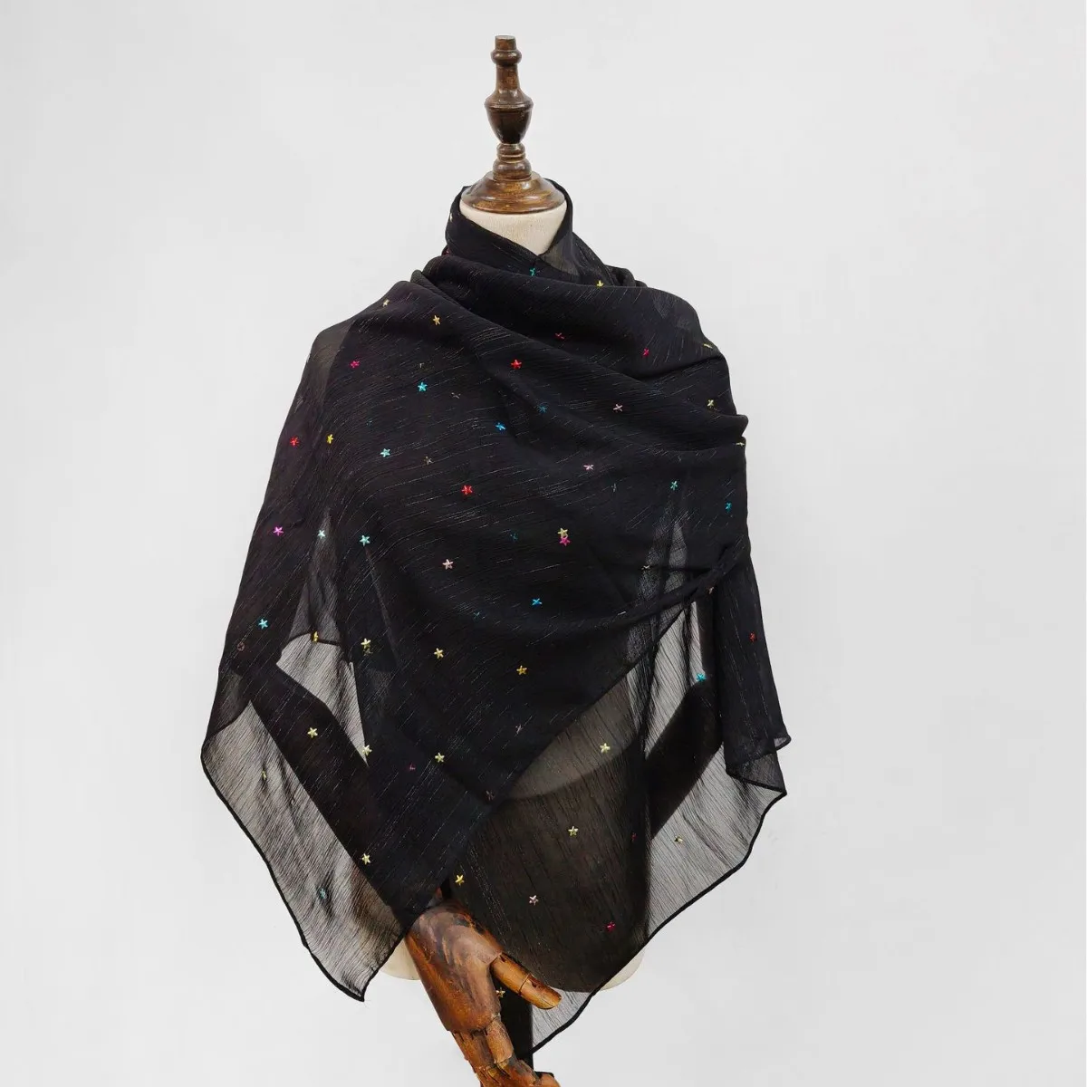 Silver wire wrinkled and hot piece five-pointed star long scarf fashionable and versatile Hui Malay veil scarf shawl