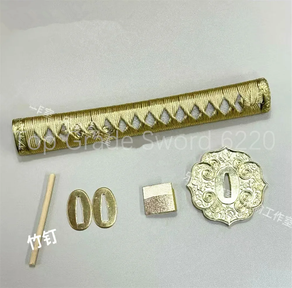 A Set Nice Gold Handle Real Rayskin Tsuka Brass Handguard Tsuba Habaki Seppa For Japanese Samurai Katana Tachi Sword Fittings