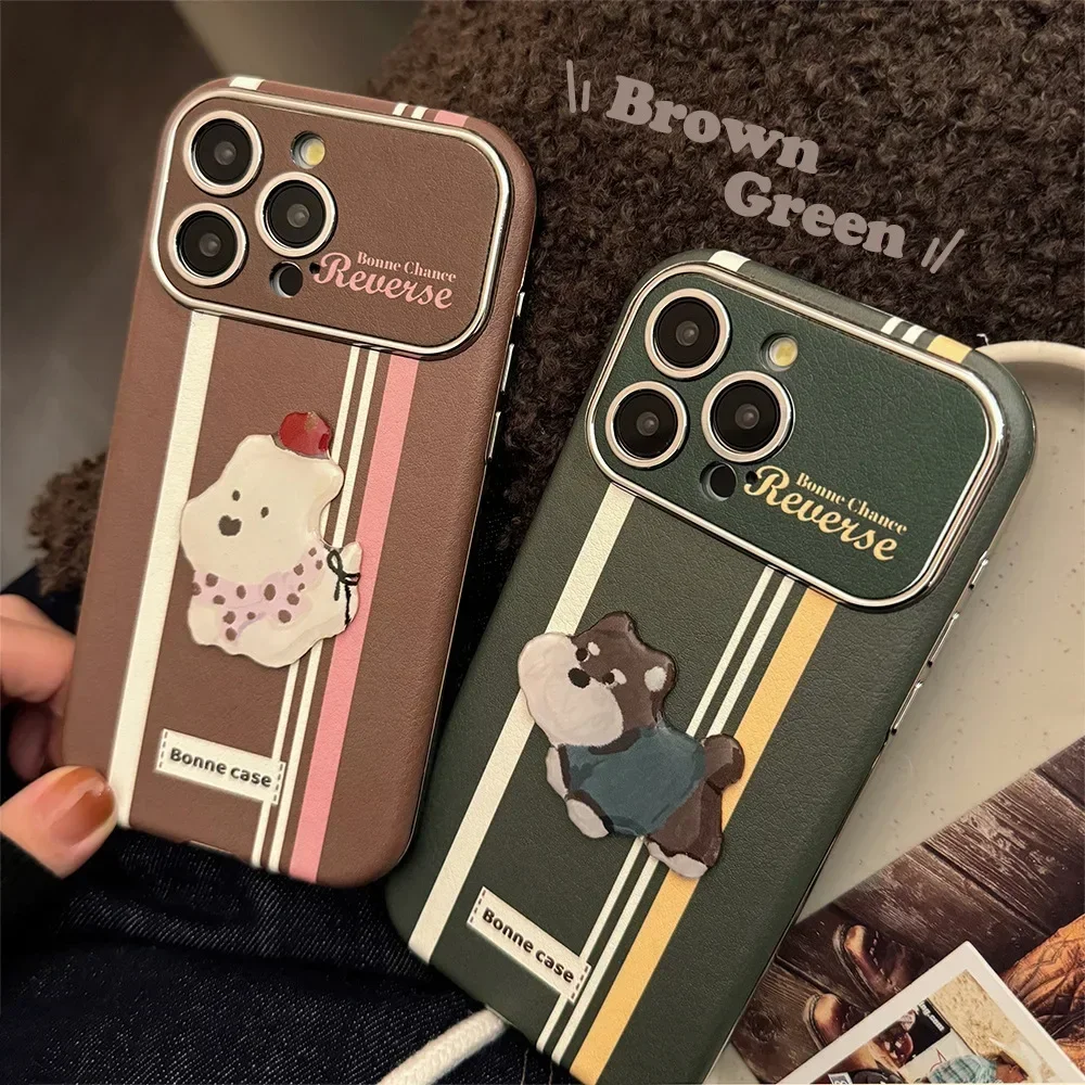 Retro Schnauzer puppy Plating stripes art Phone Case For iPhone 16 15 14 13 12 11 Pro Max 15 16 Plus Case Cute Cartoon Soft Cove