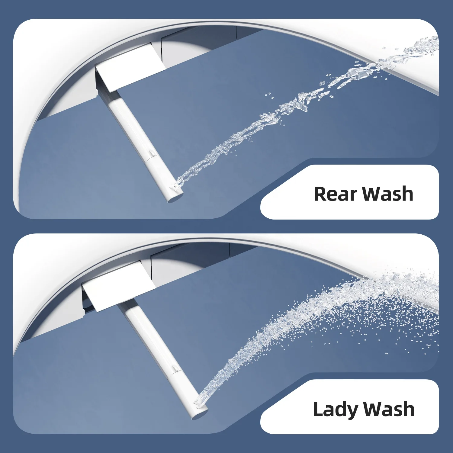 Non-Electric Bidet Toilet Seat Ultra Thin Dual Nozzle, Adjustable Water Pressure, Self-Cleaning Elongated Smart Bidet Seat