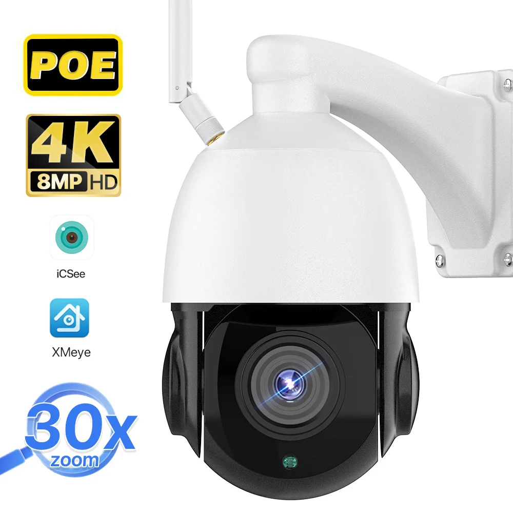 WIFI POE 4K 8MP 30X Zoom Camera Outdoor Waterproof 5MP Auto Tracking PTZ Security Camera Home CCTV Surveillance Camera XMeye