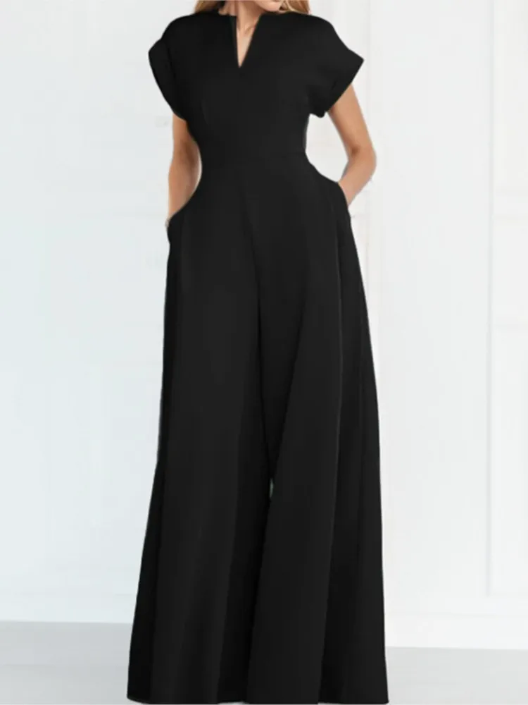 

Casual Women's Jumpsuit Solid Color High Waist Slim Wide Leg Jumpsuites Elegant Commuting Office Business Interview Rompers
