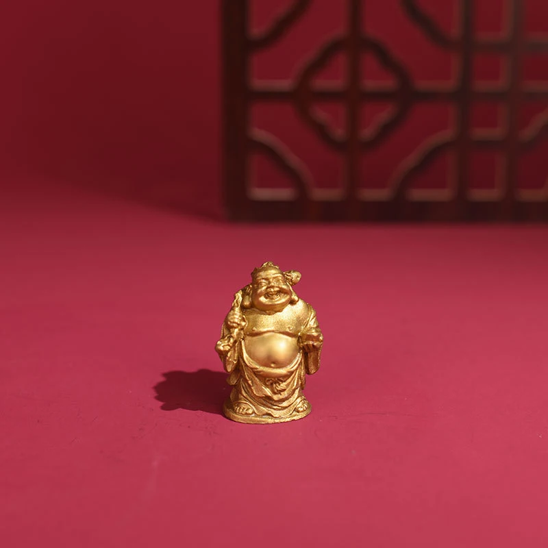 New Pure Brass Maitreya Statue Ornament, Large-Bellied Treasure-Bringing Buddha, Chinese-Style Home Desktop Decorative Cr