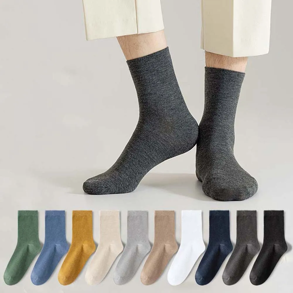 

10Pairs Fashion Cotton Men Sport Socks Breathable Solid Color Middle Tube Socks Hosiery White/Black Men Cotton Socks Football