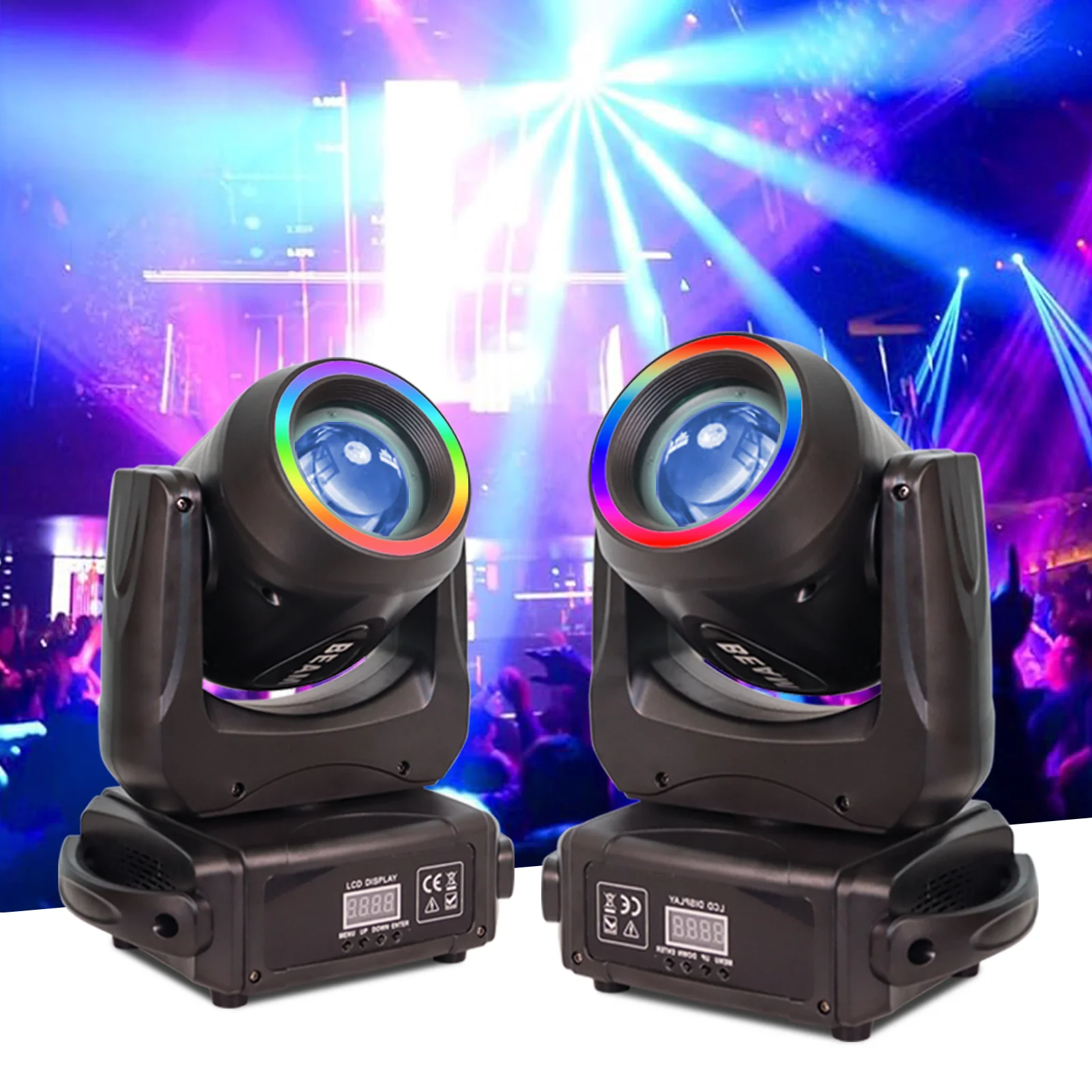 

2Pcs 150W LED Beam Spot Moving Head with RGB Halo Rotate Rainbow Effect 18 Prisms For Dj Halloween Home Party Stage Lighting