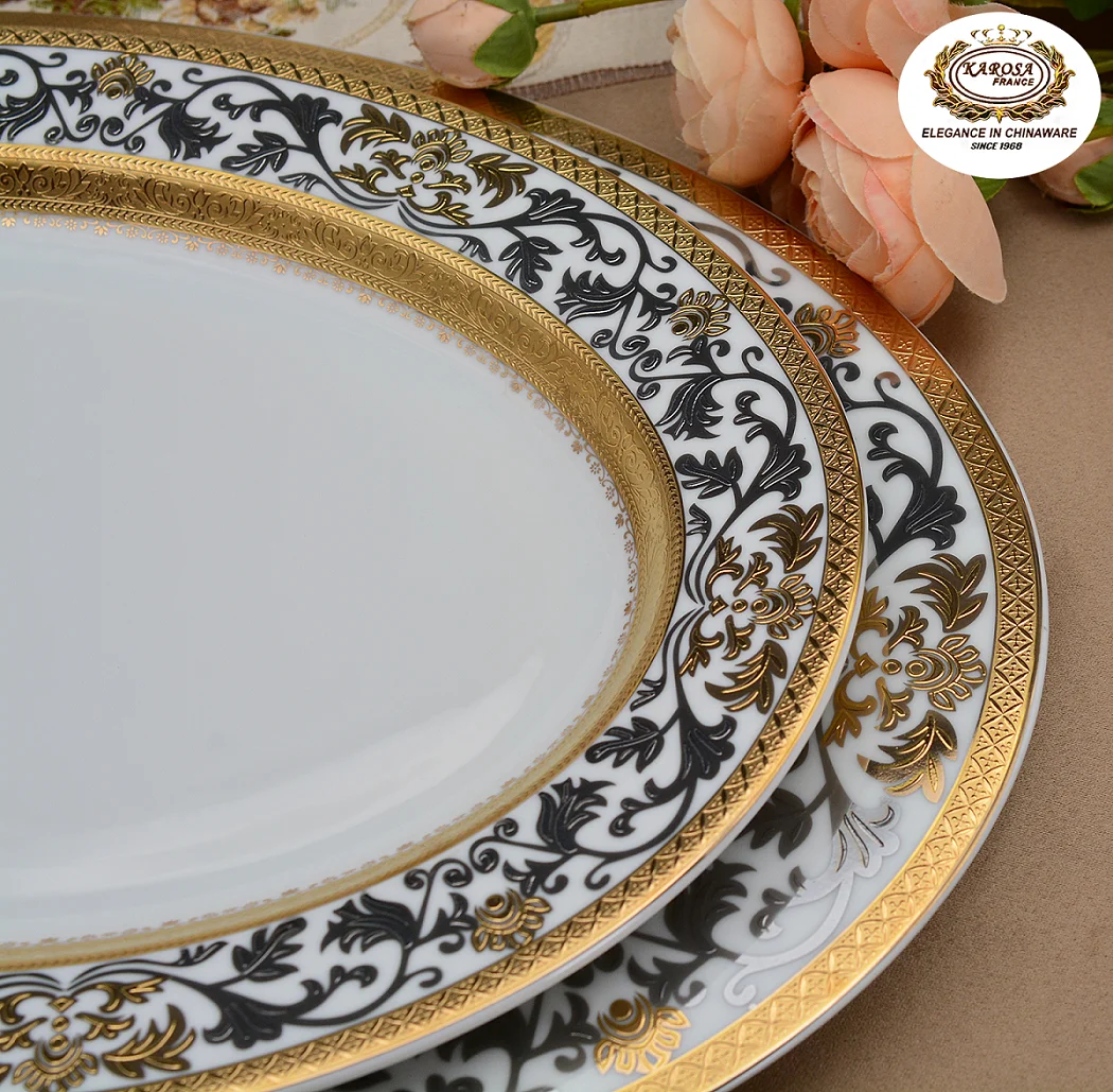 Gold Customized Oval Plate Set 3pcs Fish Plate Set Wedding Hotel Catering Service Plate