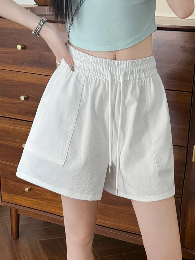 2025 Woman High Waist Loose Shorts Girls Korean Fashion Y2k Clothes Drawstring Wide Leg Elastic High Waisted Trendy Trousers