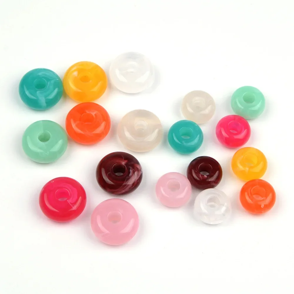 20 pieces 14-18mm Large hole Colored flat round acrylic beads DIY makes jewelry necklaces Clothing luggage Accessory materials