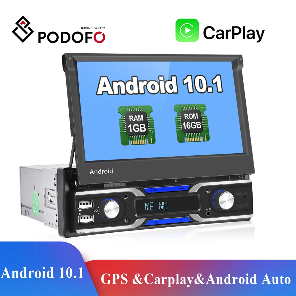 

Podofo Carplay Android Auto Car Stereo Radio 1 Din 7''Multimedia Player Bluetooth Autoradio 9703C& 1DIN Radio Tape Recorder 9601