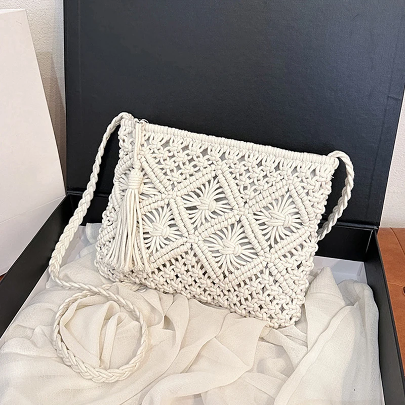 Mode Woven Aushöhlen Schulter Taschen Stroh Sommer Umhängetasche Strand Reise Handtasche Weiblichen Beutel Frauen Messenger Taschen 2024 – Detail 19