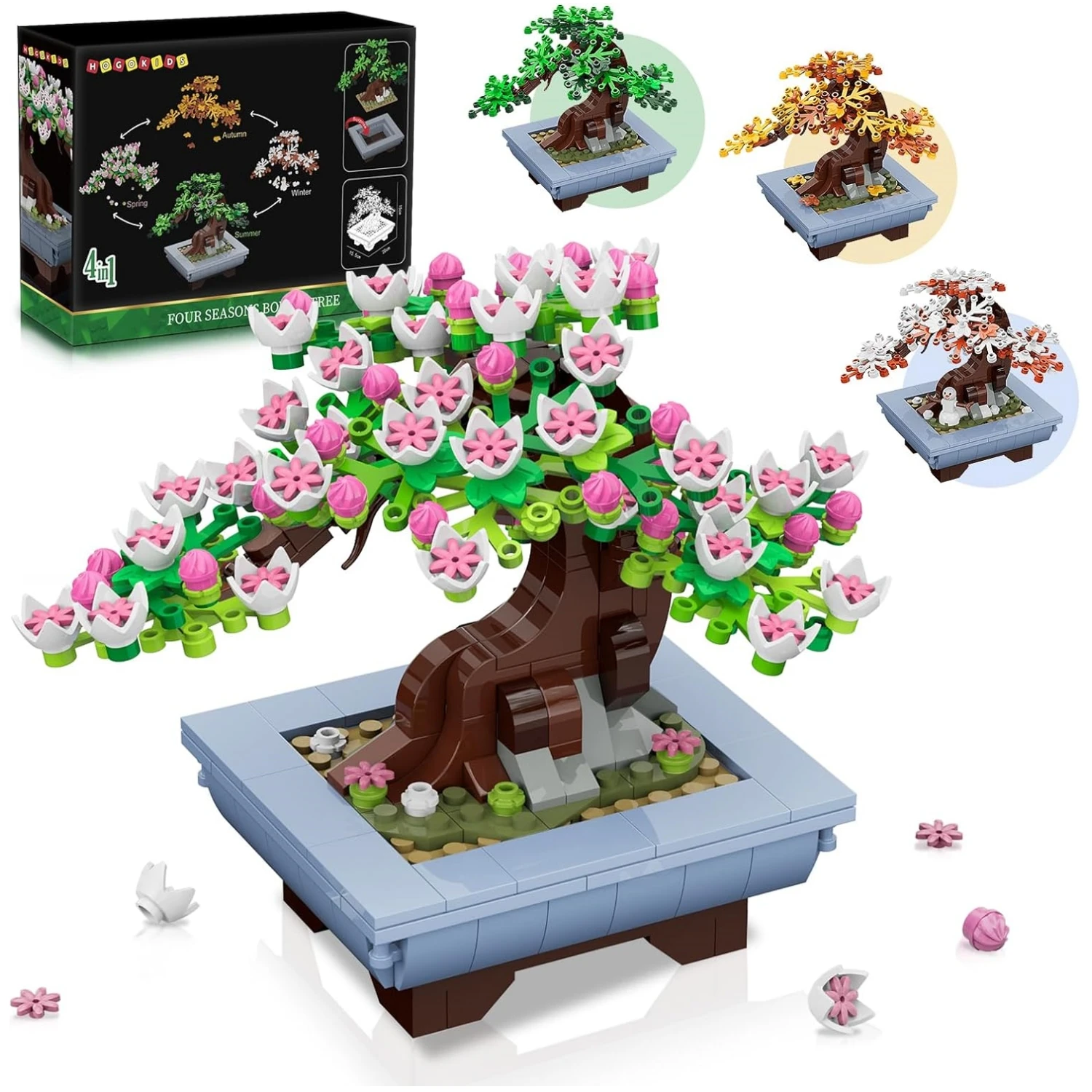 HOGOKIDS Flower Bonsai Tree Building Set 4 Seasons Sakura Bonsai Building Blocks Plant Collection Decorative Kit Christmas Gift