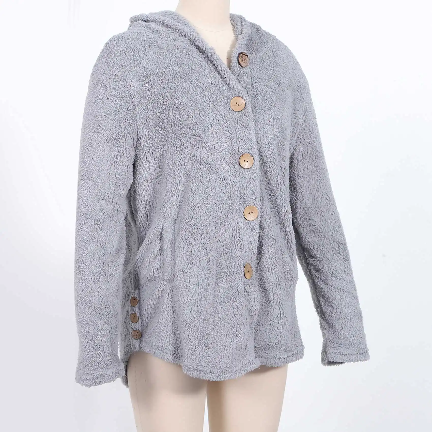 Damesjas Oversized Pluche Knooptops Met Capuchon, Losse Vest Bovenkleding Winterjas, Grijs Xl