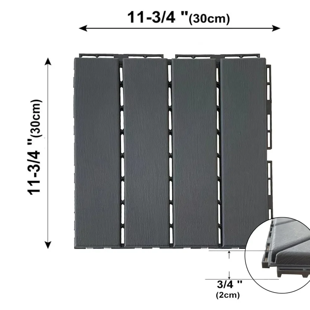 36 sq. ft Plastic Interlocking Deck Tiles, 36 Pack,12