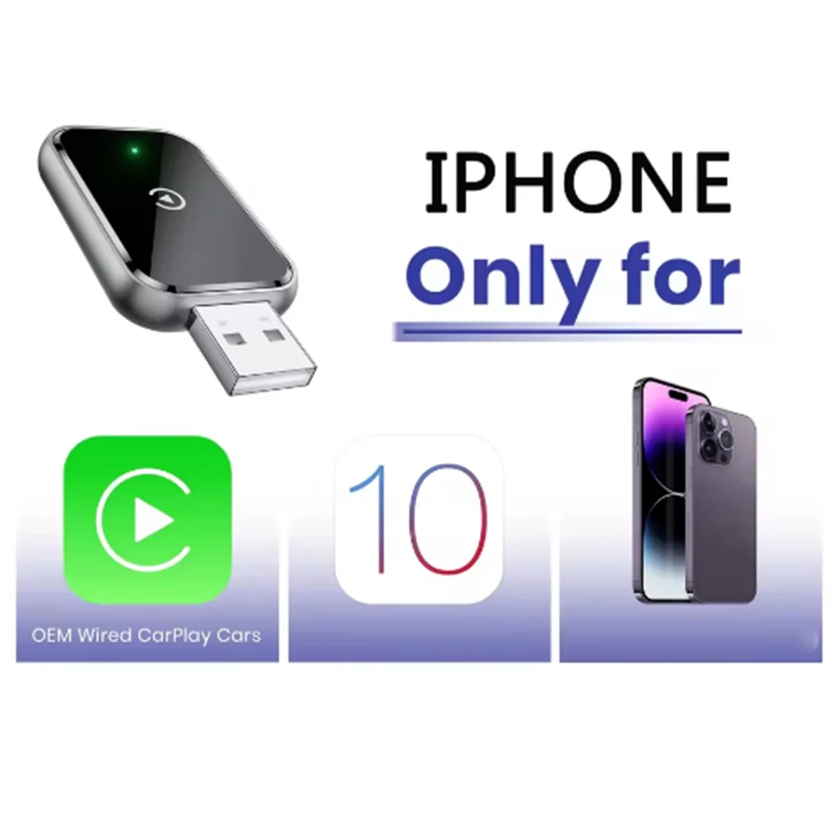 محول CarPlay اللاسلكي A20M لـ، سلكي إلى CarPlay اللاسلكي، لاسلكي لمحول Carplay مع كابل USB وUSB-C B