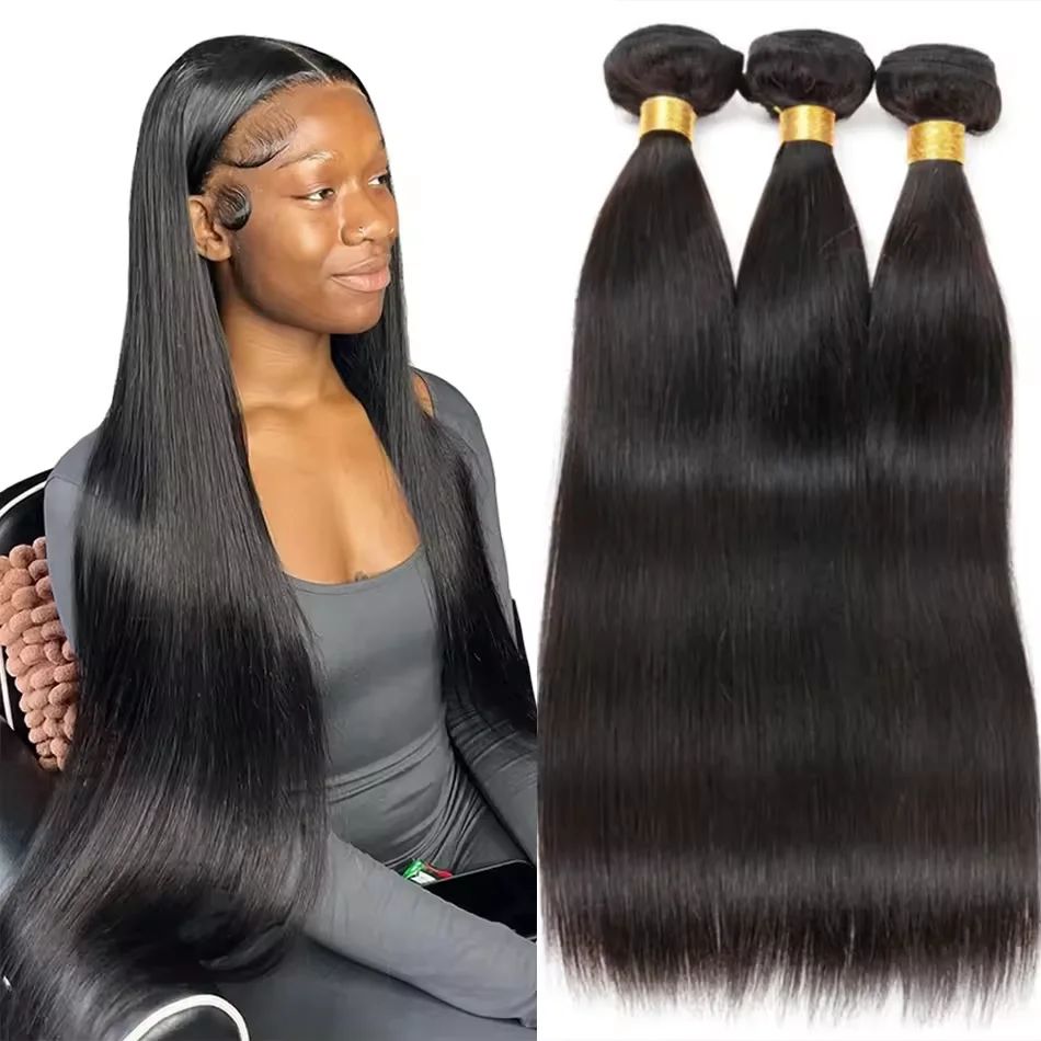 Extensiones de cabello humano 32 34 36 38 40 pulgadas paquetes de cabello liso tela brasileña Natural negro para mujeres