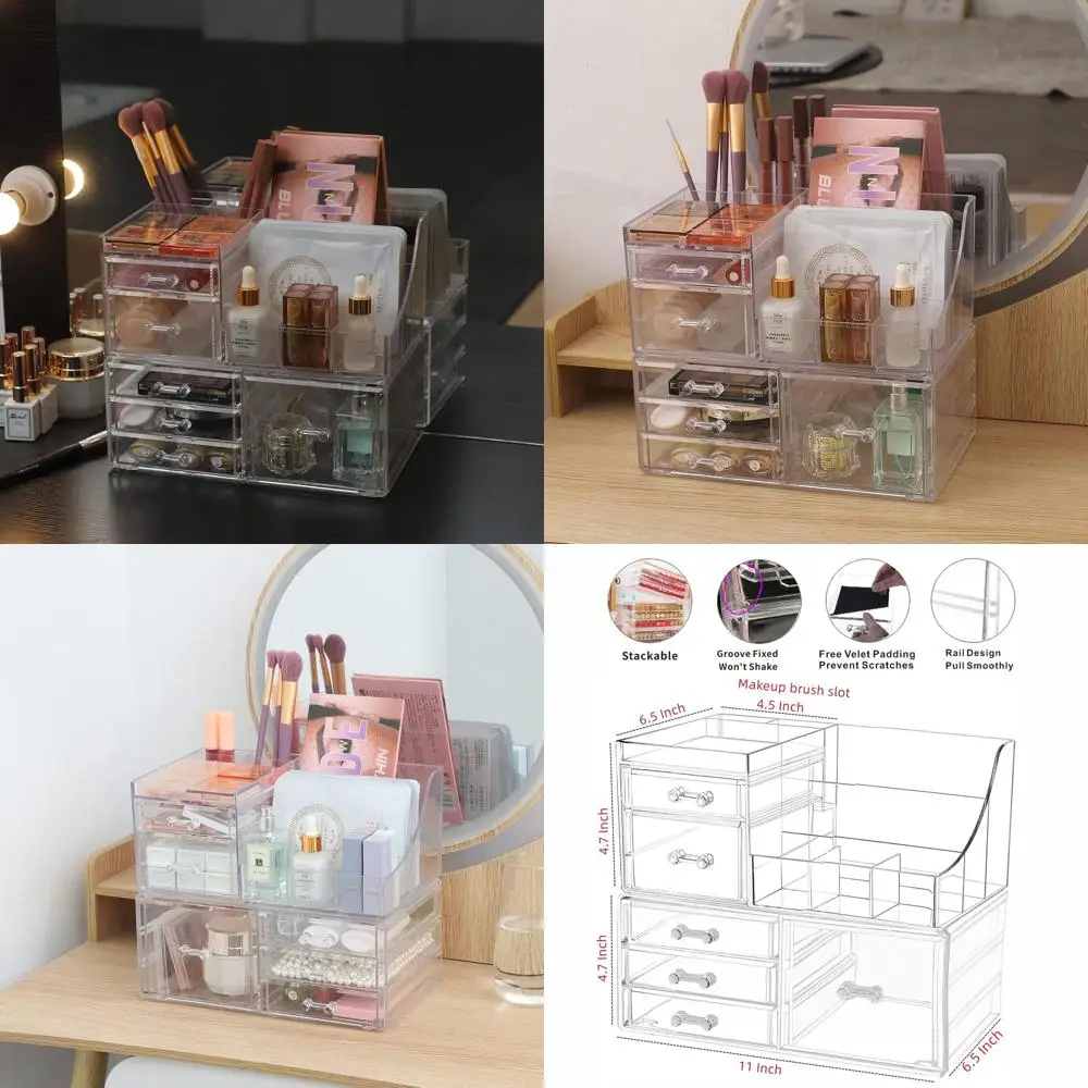 

6-Drawer Stackable Makeup Organizer for Vanity, Desk, and Bathroom - Cute Storage for Beauty, Jewelry, Hair Clips, and Skincare
