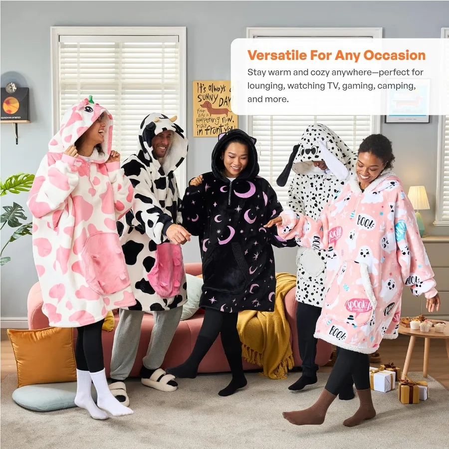 Giggling Getup يمكن ارتداؤها بطانية هوديي للنساء والرجال شيربا الصوف مقنعين بطانية البلوز دافئ دافئ شيربا يمكن ارتداؤها Thro