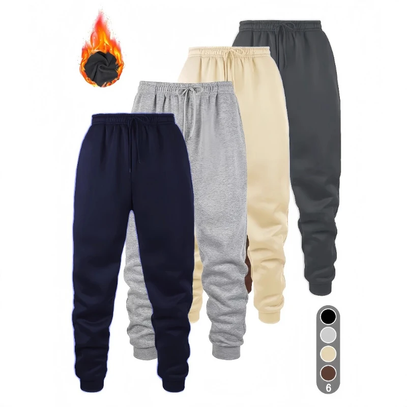 

European Plus Size Men's Fashionable Casual Sports Pants Autumn and Winter Running Fitness Home Pants Gray Warm Pajama Pants