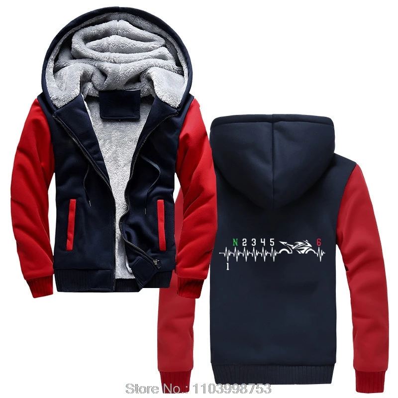 Winter Hoodie Casual 1N23456 Motorcycle Gear Biker Heartbeat Print Hoody coats zip up Jacket fashion Birthday Gift Streetwear