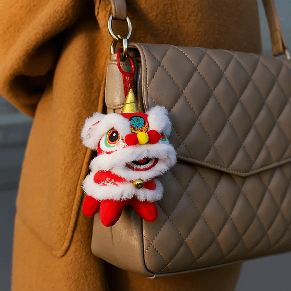 

Cartoon Lion Dance Keychain Awakened Lion Chinese Style Lion Dance Pendant Year of Horse Plush Toy Doll Chinese New Year Gift