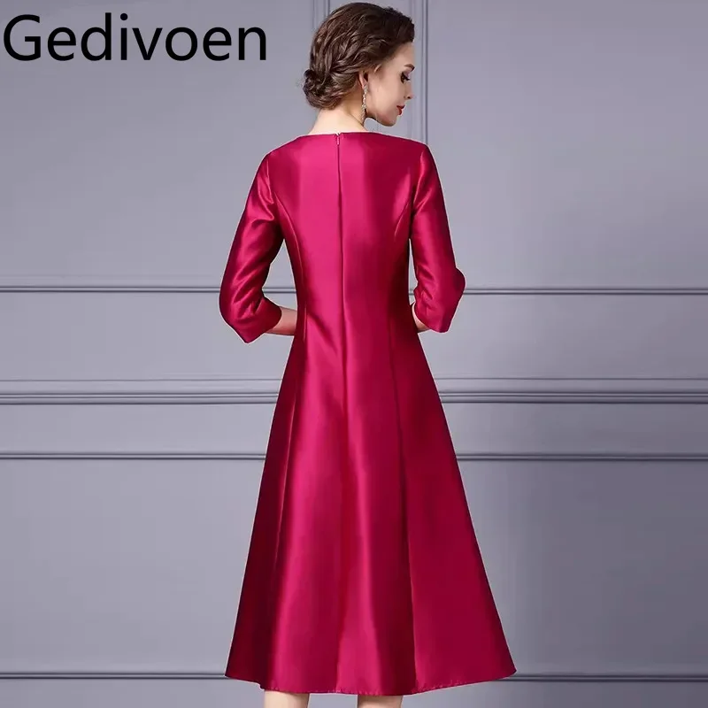 Gedivoen Fashion design Abito da donna Mezza manica con perline Scava fuori Abiti da ballo casual per le vacanze autunnali e invernali