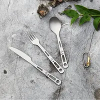 Keith Pure Titanium Cutlery Set, Portable Tableware for Outdoor Camping and Household Use, Knife, Fork, Spoon, Ti5310