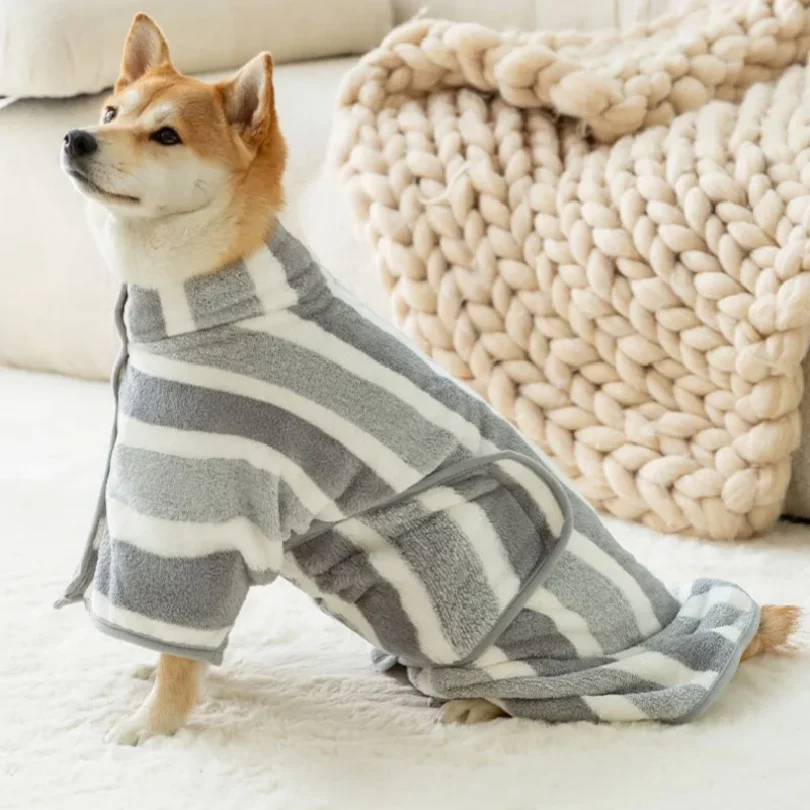 Striped Bathrobe For Cats And Dogs Bath Towel Soft All-wrapped Quick-drying Absorbent Bath Towel Pet Comfort Coat