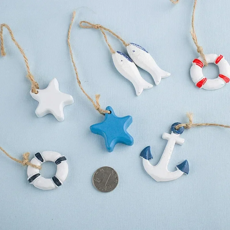 Mediterranean Style Decor Creative Mini Wooden Home Decoration Accessories Starfish Small Fish Anchor Lifebuoy Small Pendant