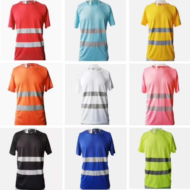 

Round Neck Reflective Vest Collarless T-shirt Construction Site Fluorescent Short Sleeved T-shirt Cycling Outdoor Safety Suit