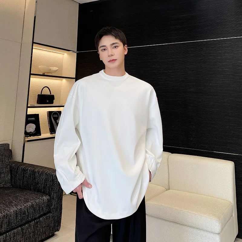 

Spring New Loose Fit Long Sve round Ne Overhead irt Men's Pure Color mat Sle Japanese Retro Vestibule irt