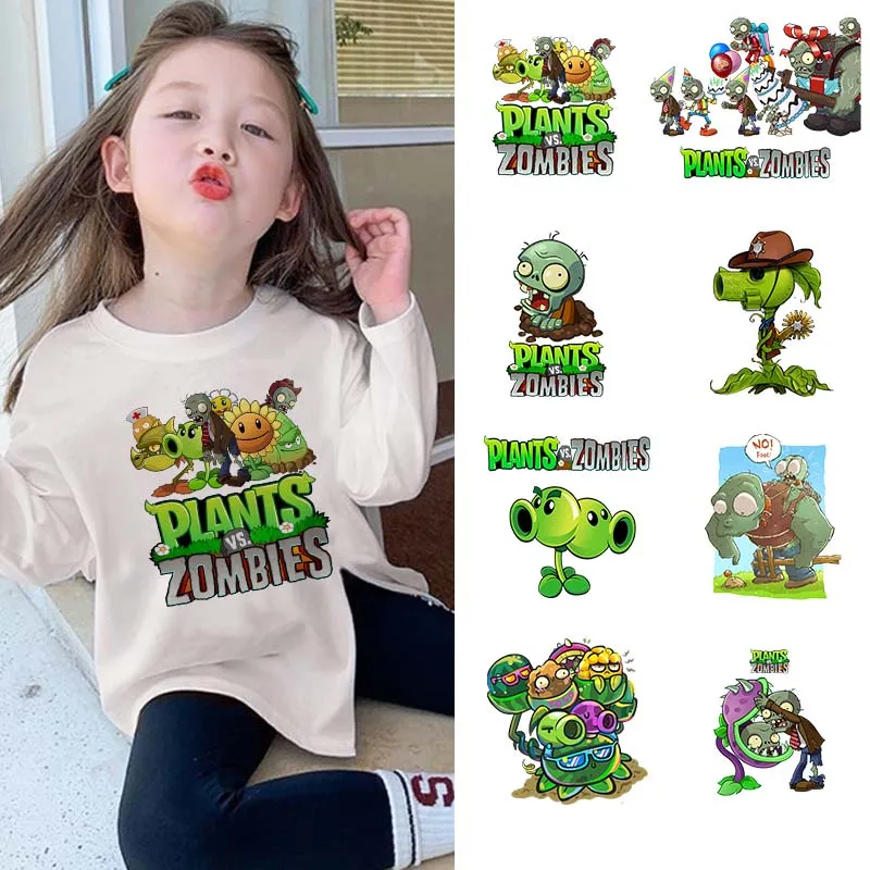 Plants Vs. Zombies Iron on Patch Hot Transfer Stickers DIY Clothes Kids Bags T-shirt Design Cute PVZ Pattern Backpack Decor Gift