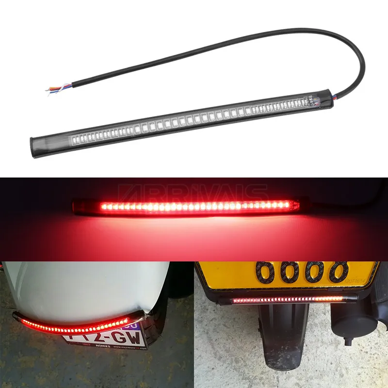 Motorcycle Strip Turn Signal Tail Rear Brake Stop Bulb Lamp Brake Light Flexible 48 LED 2835SMD 3014SMD Dual Colo