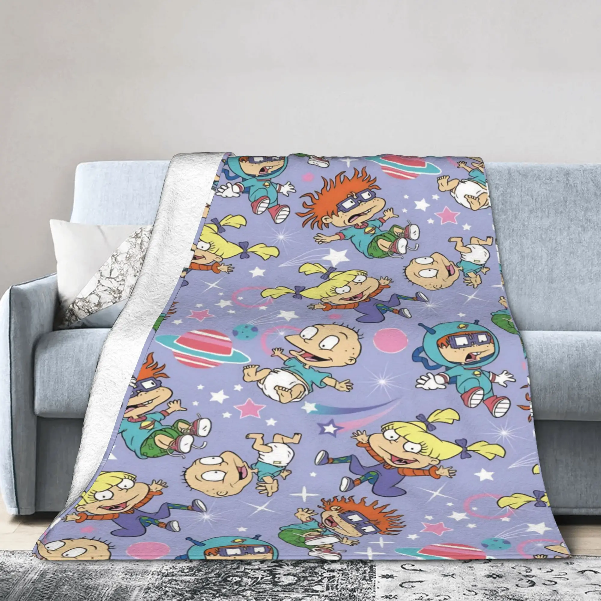 Super Warm Blanket Travel Rugrats Dil Pickles Pattern Throw Blanket  Flannel Bedspread For Outdoor Funny Sofa Bed Cover
