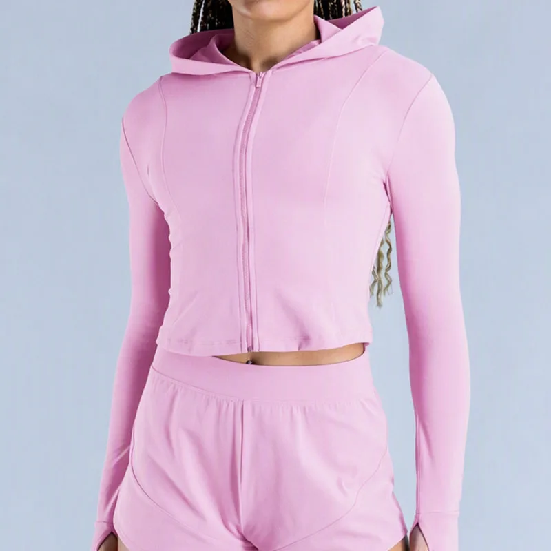 Denyf Impact 2026 New Style Women Lightweight Hooded Athletic Jacket Full Zip Slim Yoga Running Top Thumb Hole Fitness Coat