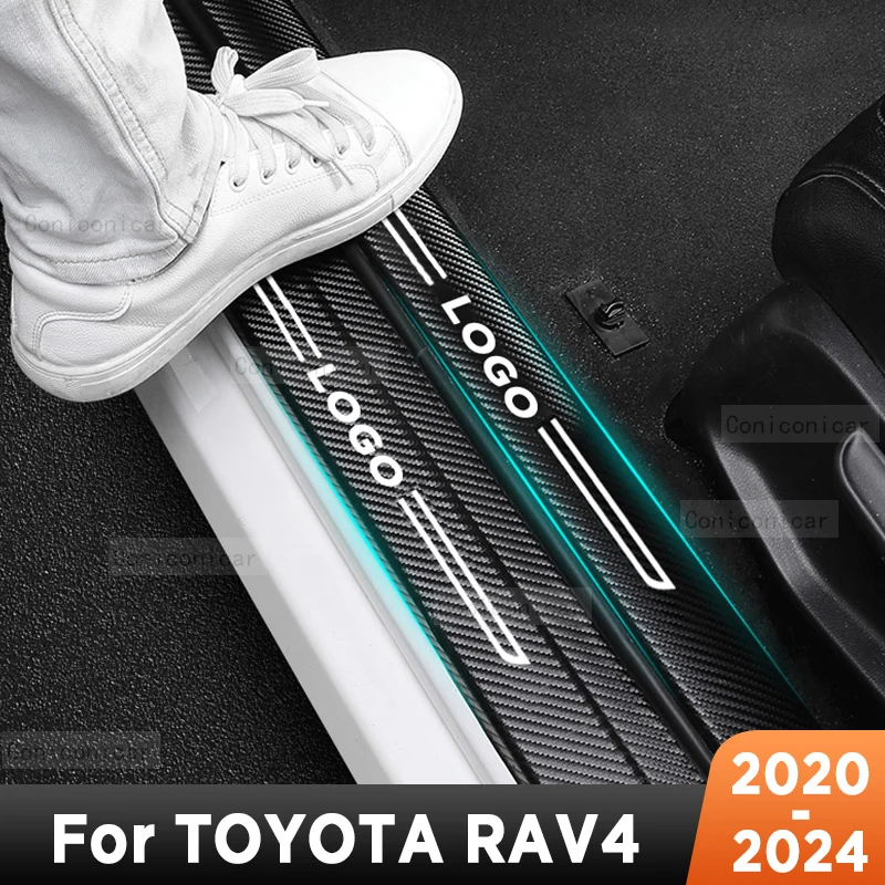 For TOYOTA RAV4 2020-2024 Car Door Sills Scuff Plate Threshold PU Protector Interior Imitation Carbon Fiber Sticker Accessories