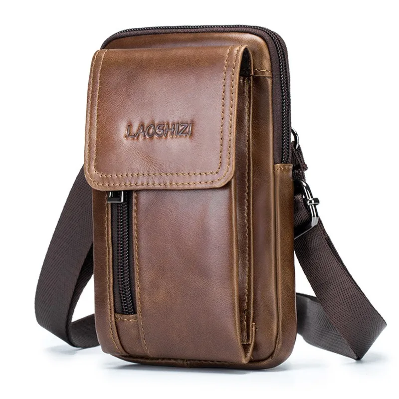 

Мужская поясная сумка Laoshizi из натуральной кожи, мини-чехол для телефона, кошелек для монет, мужская сумка для денег, наплечная сумка-мессенджер
