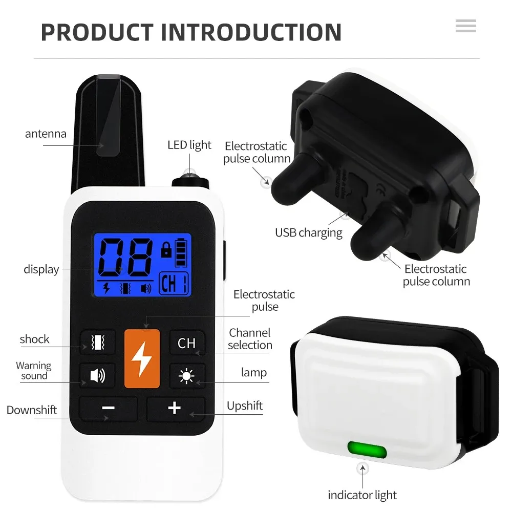 

Dog Training Collar Anti-Barking Vibration Shock Equipment Waterproof Rechargeable Electic Training Behavior Aids