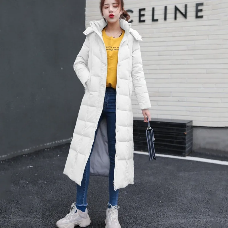 2023 New Women Down Jacket Winter Coat Female Mid-length Below The Knees Parkas Thicken Slim Outwear Hooded Loose Overcoat