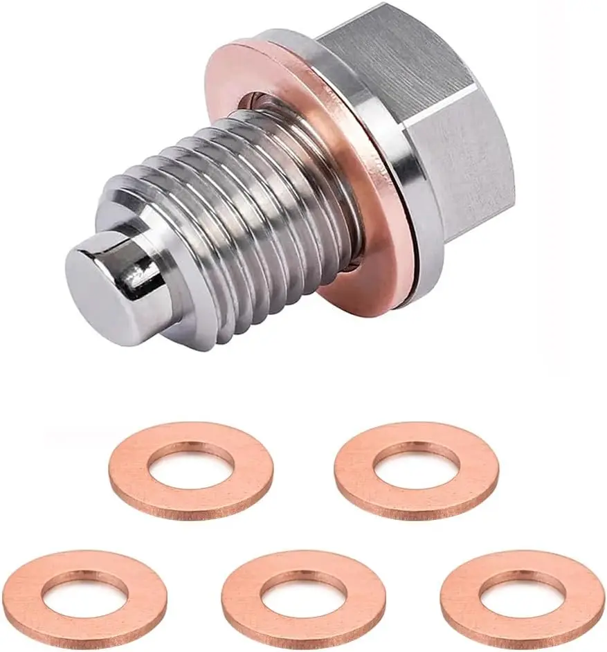 M12x1.5  Oil Drain Plug, Stainless Steel Sump Drain Nut  with 5 Crush Gaskets, Leak- Vehicle Engine Oil Drain Plug ,  Car Access