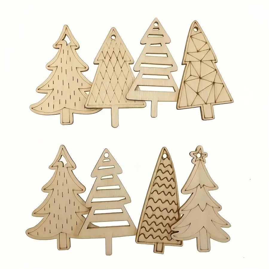 1/5/10/20/50/100pcs Set of 50 Wooden Christmas Tree Cutouts - Handcrafted Decorations for Painting, Handmade Christmas Ornaments