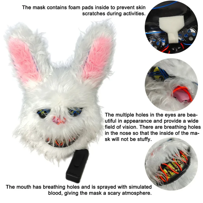 Halloween gruselige Maske Kaninchen Hase Maske Plüsch Kopf Cosplay Kostüm Requisiten Halloween Party führte leuchtende Maske