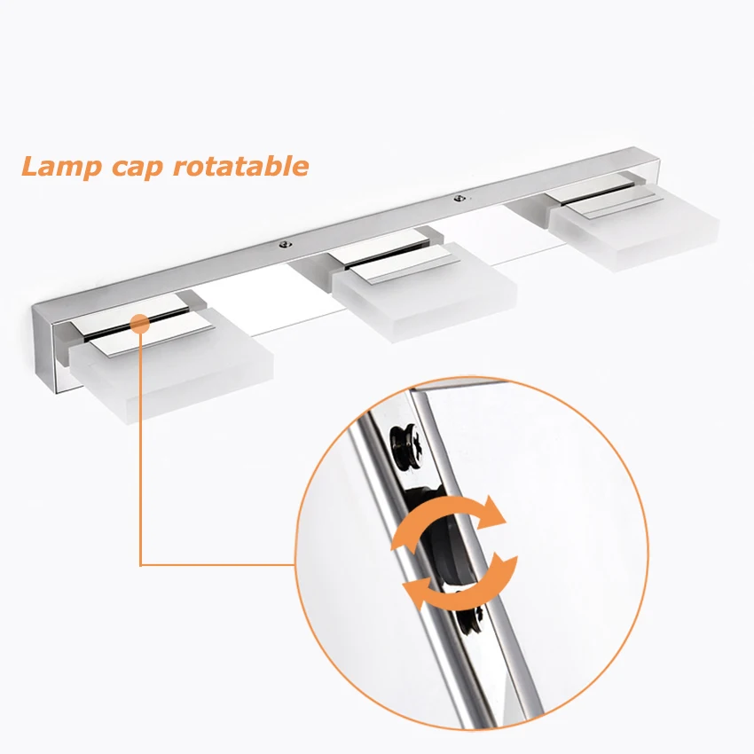 Modern Acrylic LED Vanity Light for Bathroom and Dressing Room with Stainless Steel Body and Rotatable Mirror Front Lighting