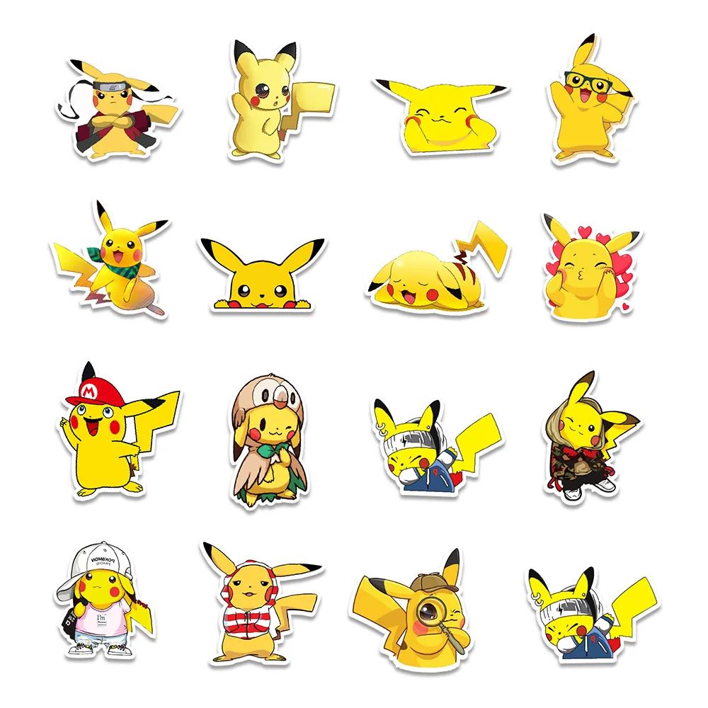 50/100Pcs Pokemon Stickers Kawaii Pikachu Stiker Skateboard Bicycle Guitar Laptop Kids Waterproof Toys Gift