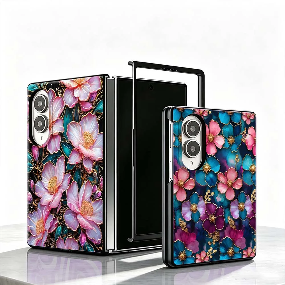 Stylish floral patterns Phone Case For Samsung Galaxy Z Fold 8 PC Hard Mobile Folding Black Gifts Shell Cover