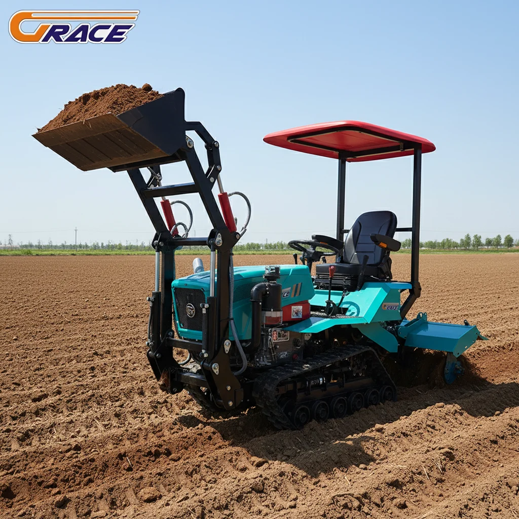 

Customize Agricultural Crawler Tractor With Front Bucket Rotary Tiller Multi Purpose Farm Cultivator