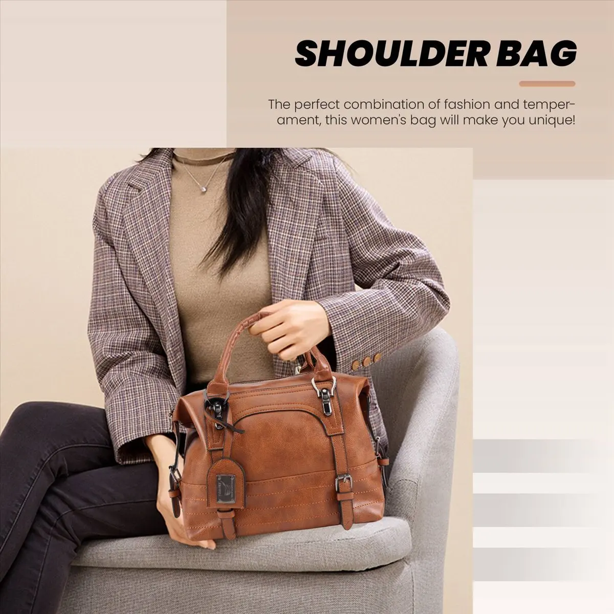 

ABQR Women Leather Fashion Ladies Messenger Handbag Shoulder Bag Tote Satchel Purse Brown