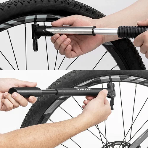 Imagen 2 del producto ROCKBROS-bomba de bicicleta portátil, 80-100PSI, fácil operación, Mini bomba de aire de alta presión, accesorios para bicicleta de montaña de acero inoxidable
