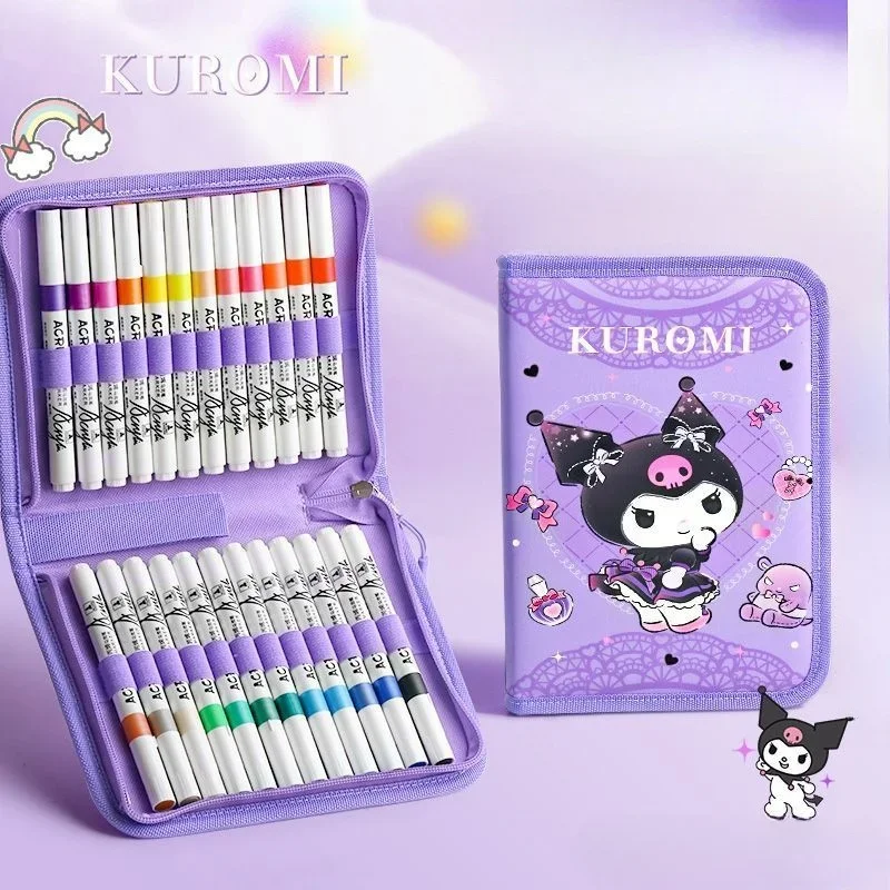 Cartoon kuromi marker children's kawaii watercolor pen bag anime character painting brush storage bag school supplies wholesale